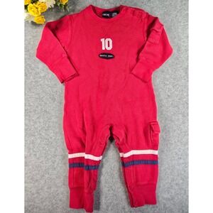 Vintage 90s Red Ribbed Knit Sports Sweater Romper 12-24m Cargo Pocket Cherokee